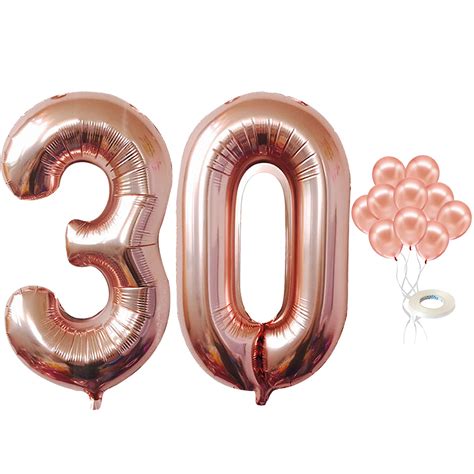 Buy Rose Gold 30th Birthday Balloons for Her - Big, 40 Inch | 30 Balloon Numbers | Rose Gold 30 ...