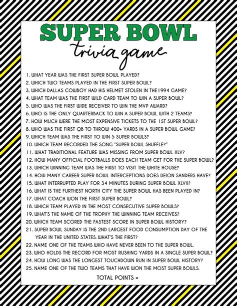 Free Printable Super Bowl Trivia Game | Super bowl trivia, Superbowl ...