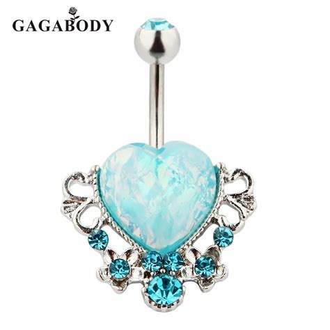 2017 GAGA Wholesale 316L Surgical Steel Blue Rhinestone Heart Belly ...