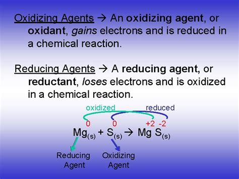 Oxidizing Reducing Agents Oxidizing Agents An oxidizing agent