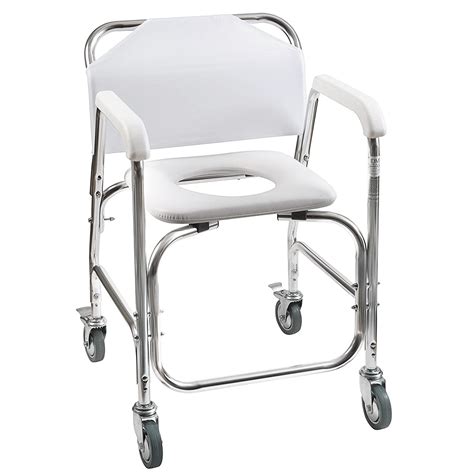 DMI Rolling Shower and Commode Transport Chair with Wheels and Padded Seat for Handicap, Elderly ...