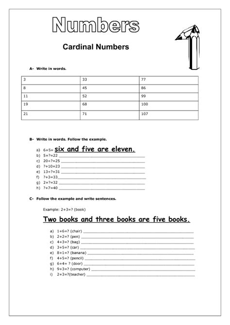 Cardinal Numbers Elementary Worksheet