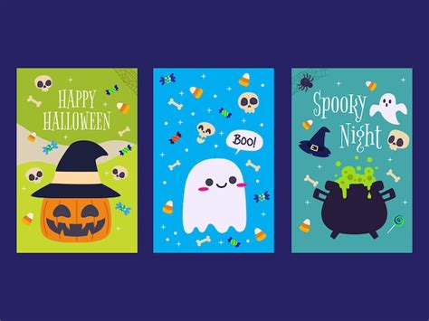 Premium Vector | Funny and cute hand-drawn halloween cards collection