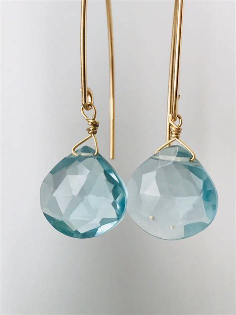 Aquamarine Earrings Natural Aquamarine Earrings 14 K Gold Fill - Etsy