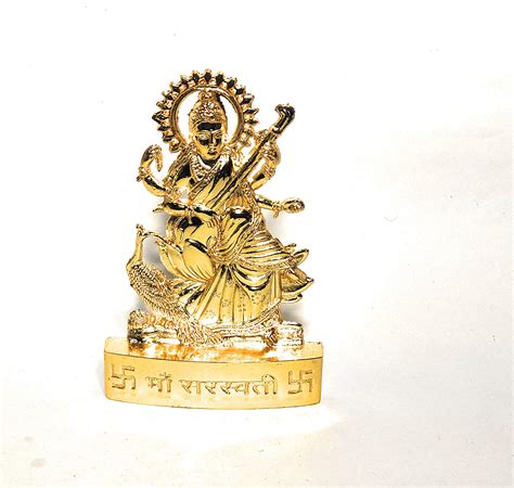 Buy Amishi Blissful Decors Handicraft Small maa Saraswati Vidya Devi Idol Metal Gold Plated ...