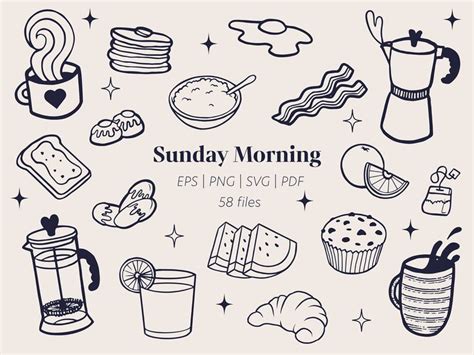 Breakfast Food Illustration Bundle / Brunch Food Clipart / Continental ...