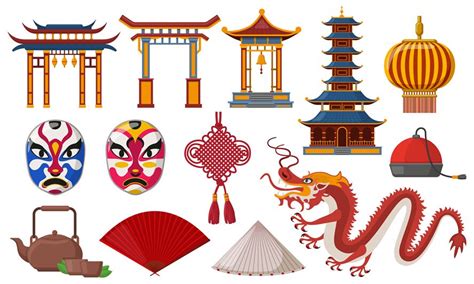 Chinese traditional elements. Asian culture traditional symbols, pagod ...