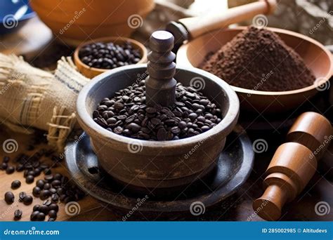 Coffee Beans with Mortar and Pestle for Grinding Stock Image - Image of generative, caffeine ...