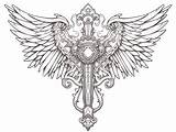 Cross With Wings Adult Coloring  Page sketch template