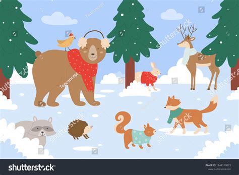 Animals Winter Forest Illustration Cartoon Flat Stock Illustration 1844190073