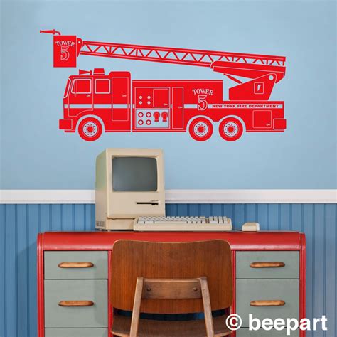 Fire truck wall decal fire truck art custom fire truck | Etsy | Wall decals, Kid room decor ...