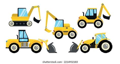 Set Yellow Construction Heavy Equipment Cartoon Stock Vector (Royalty Free) 2214932183 ...