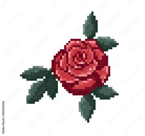 Pixel art vintage rose. 8 bit style retro rose flower vector illustration. Stock Vector | Adobe ...