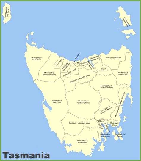 Tasmania local government area map - Ontheworldmap.com