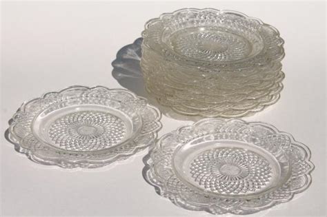 vintage Mayfair Federal glass plates, clear depression glass small dessert plate set of 10