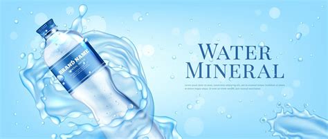 Realistic Detailed 3d Mineral Water Plastic Bottle with Pure Drink Ads Banner Concept Poster ...