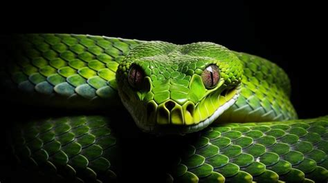 Premium Photo | A close up of a green snake's head