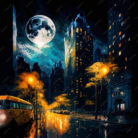 Premium Vector | Nighttime cityscape a painting of a city street at ...