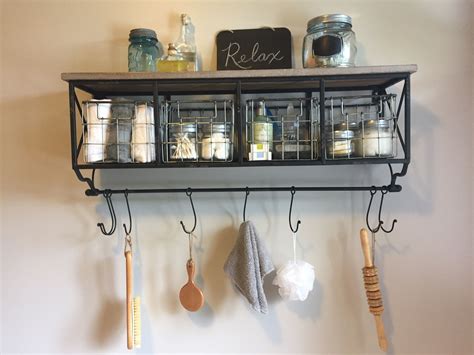 Wall Shelf With Metal Baskets & Hooks | Hobby Lobby | 263558 in 2021 | Metal baskets, Wall ...