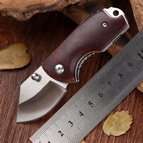 Real Outdoor Small Pocket Knife D2 Steel Mini Folding Knives Red Wood ...