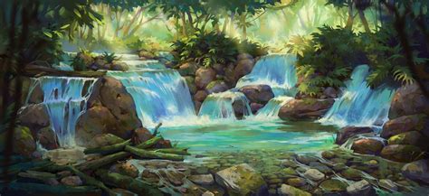 Waterfall art, Fantasy art landscapes, Waterfall drawing