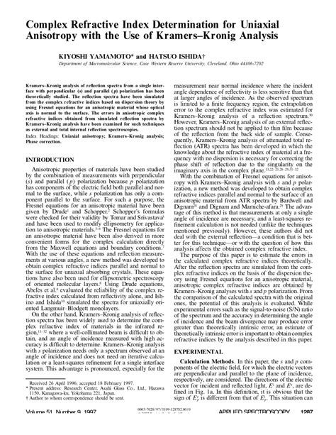 (PDF) Complex Refractive Index Determination for Uniaxial Anisotropy with the Use of Kramers ...