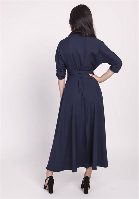 Navy Blue Maxi Shirt Dress