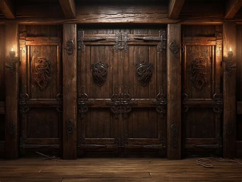 Premium AI Image | Three Wooden Doors in a Dark Room