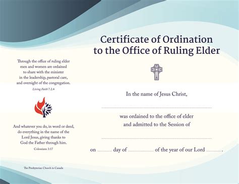 Printable Pastor Ordination Certificate Template