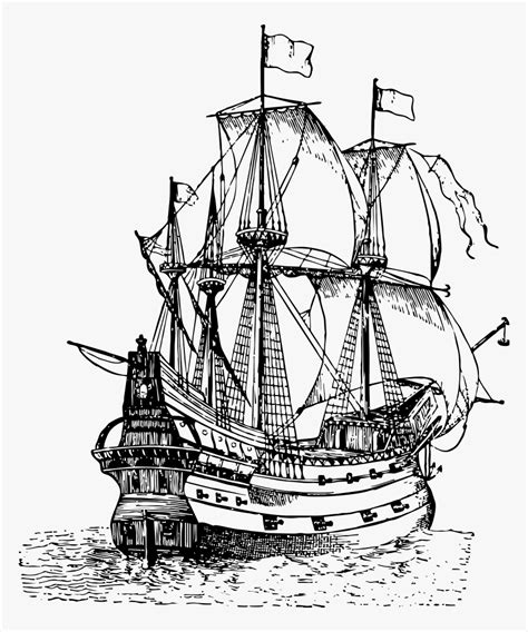 Clip Art Pirate Ships Images - Pirate Ship Line Drawing, HD Png ...