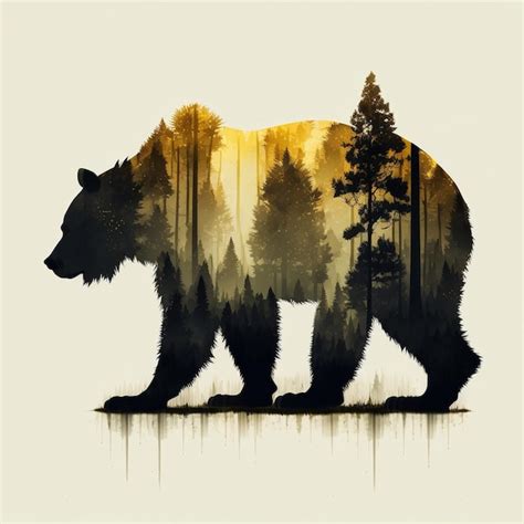 Premium Photo | Silhouette of a bear with the image of a forest