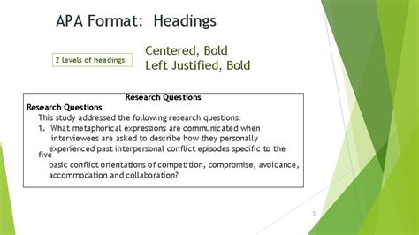 Use of APA Style Headings APA Format Headings