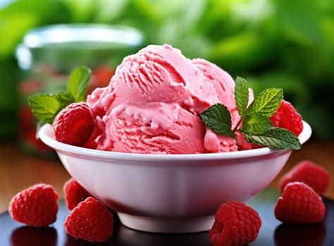 Premium AI Image | Ice cream with raspberries