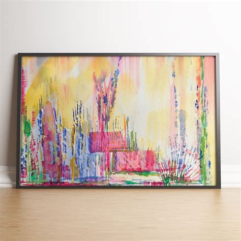 Horizontal Abstract Wall Art, Abstract Watercolor Rainy Rainbow Print ...