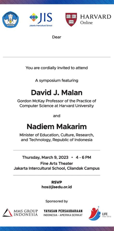 A symposium featuring David J. Malan & Nadiem Makarim - Harvard Club of Indonesia