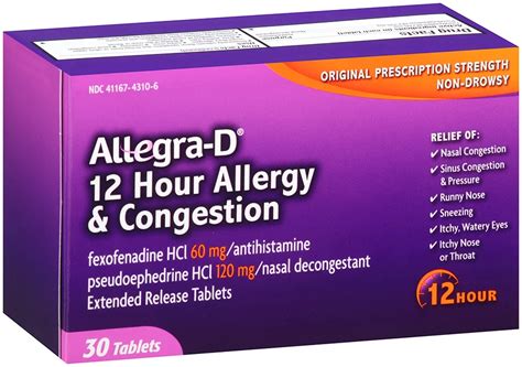 Allegra -D 12 Hour Original Prescription Strength Fexofenadine HCI 60 ...