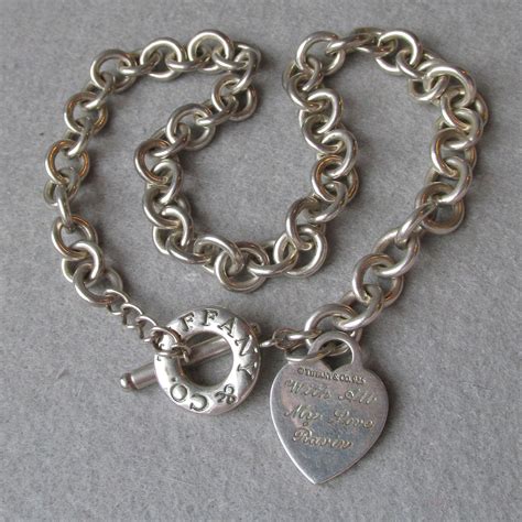 Vintage Authentic Tiffany & Co ~ Sterling Silver Heart Tag Charm Toggle Necklace - Engraved ...