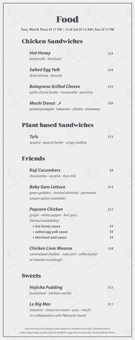 Menu at Double Chicken Please pub & bar, New York City