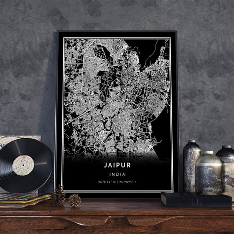 Jaipur Black Map Black White Map Art City Map Poster | Etsy