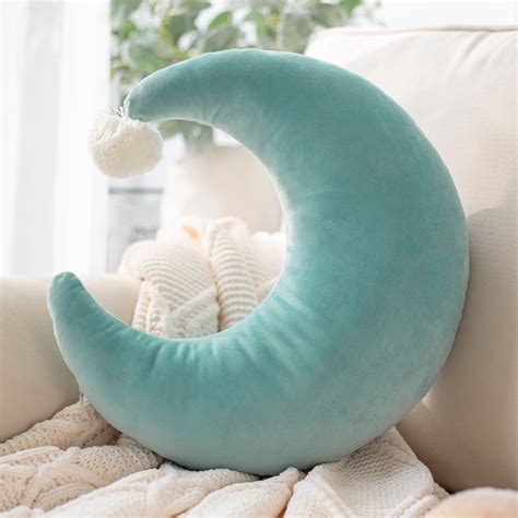 Phantoscope Kids Pillow Moon Shape with Pom Pom Soft Velvet Series ...