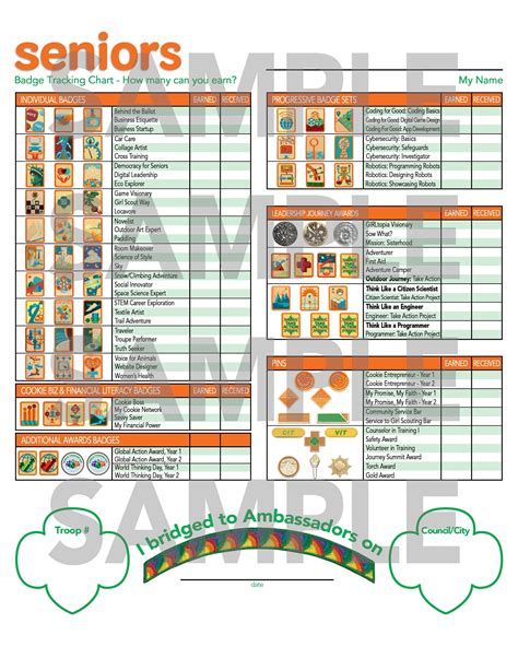 Girl Scouts Senior Badge Tracking Chart Instant Download Printable Updated for 2024-2025 Keep ...