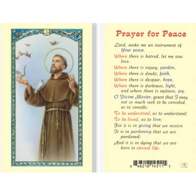 Holy Card Prayer for Peace Laminated - Sacred Supplies