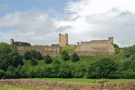 Richmond Castle, North Yorkshire, above the River Swale. Started in 1071 in the aftermath of a ...