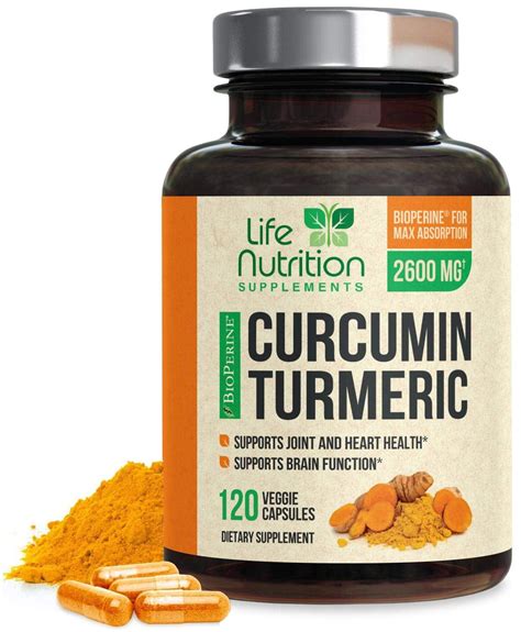 Curcumin Turmeric 95% Curcuminoids with Bioperine Black Pepper, 2600mg ...