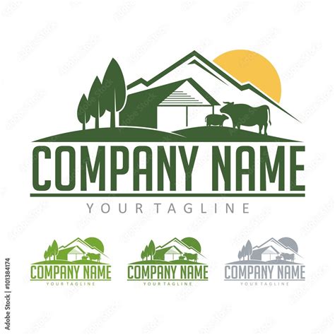 Farming Logo - Cattle Farm With View Mountain Design Logo Vector Stock ...