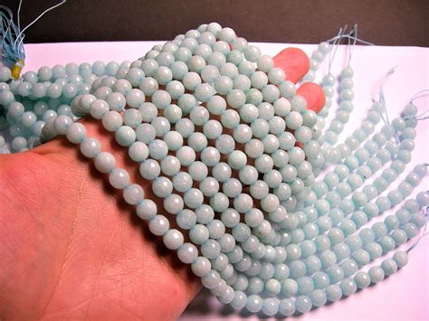 Jade - 8 mm faceted round beads -1 full strand - 48 beads - Color jade ...