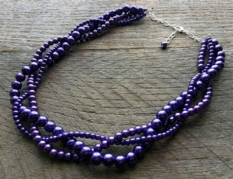 Dark Purple Pearl Necklace, Braided Pearl Necklace, Pearl Bridal Necklace, Multi Strand Necklace ...