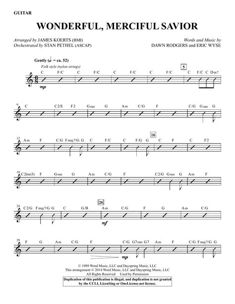 Wonderful, Merciful Savior - Guitar by James Koerts Sheet Music for Choir Instrumental Pak at ...