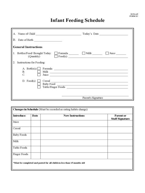 Infant Feeding Schedule Chart - Edit, Fill, Sign Online | Handypdf