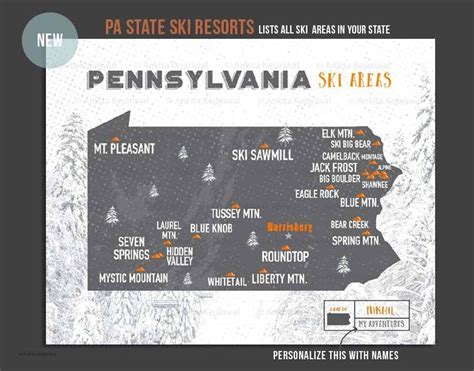 PA Ski Resorts Map for Skiers Pennsylvania Ski Map Home | Etsy